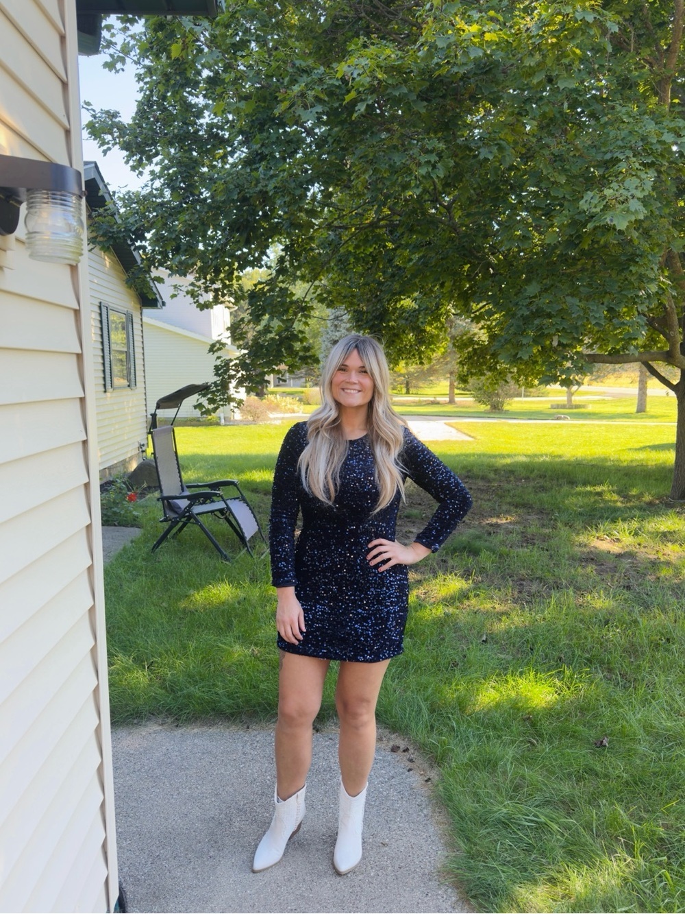 MSK Navy Sequin Long Sleeve Women’s Dress